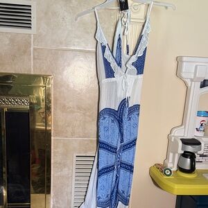 Blue and White Women's Swim Coverup